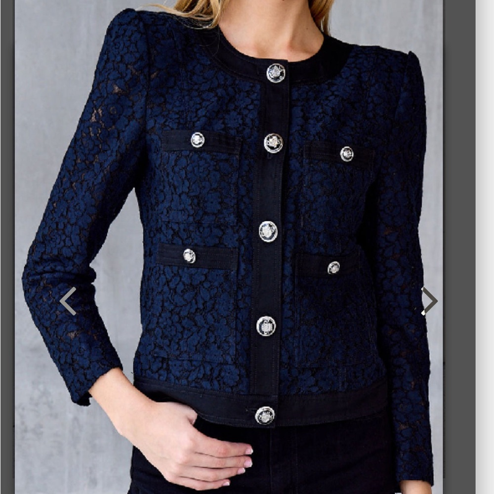 Elie Tahari Navy Lace Button-Front Blazer